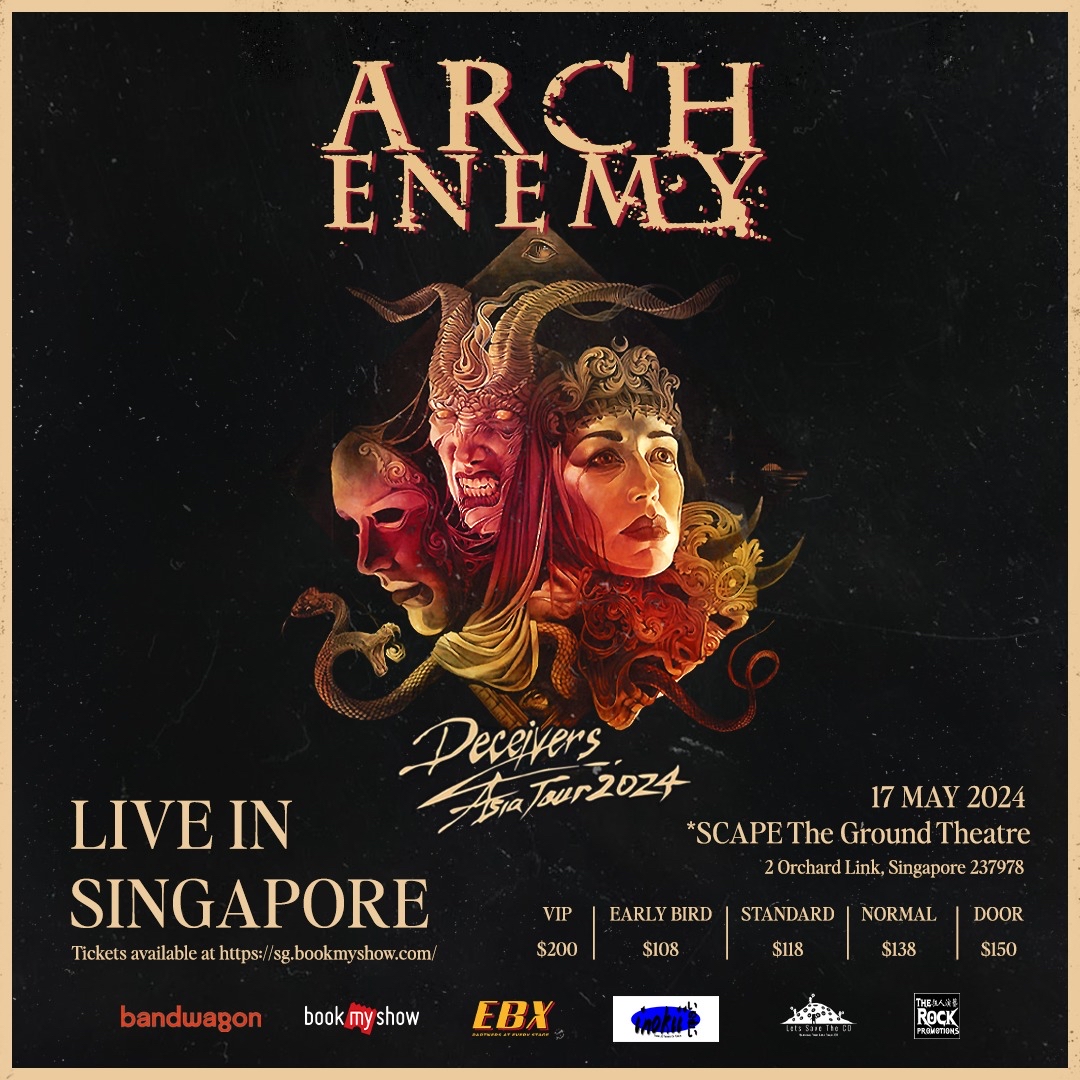 We can't wait to come back to Singapore! 🇸🇬 Tickets for our show on May 17th go on sale January 25th, so grab yours while you can! 🔥 🎫 sg.bookmyshow.com/e/archsg24 #ARCHENEMY #ASIATOUR #DECEIVERS #ASIA #SINGAPORE #LIVE