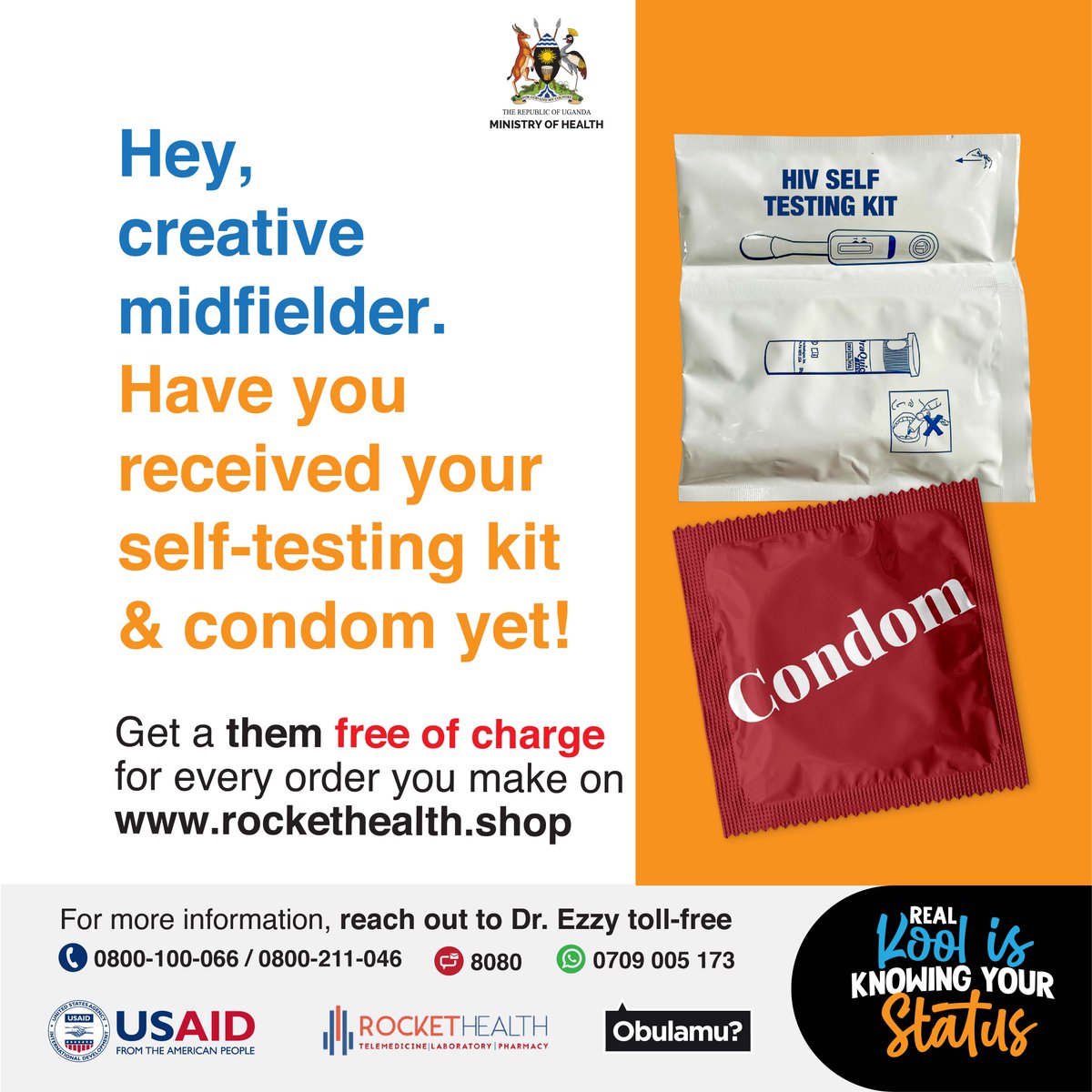 TMCGLtd's tweet photo. Have you received your self-testing kit and condom yet?
Get them free of charge for every order you make at https://t.co/Ggbgl02Ejl
Real Kool is knowing your status.
☎️Dr. Ezzy on 0800 211046 toll-free for HIV/AIDS info and any health-related issues. It’s FREE.
#TimeUpHIV https://t.co/1g10leD84Z