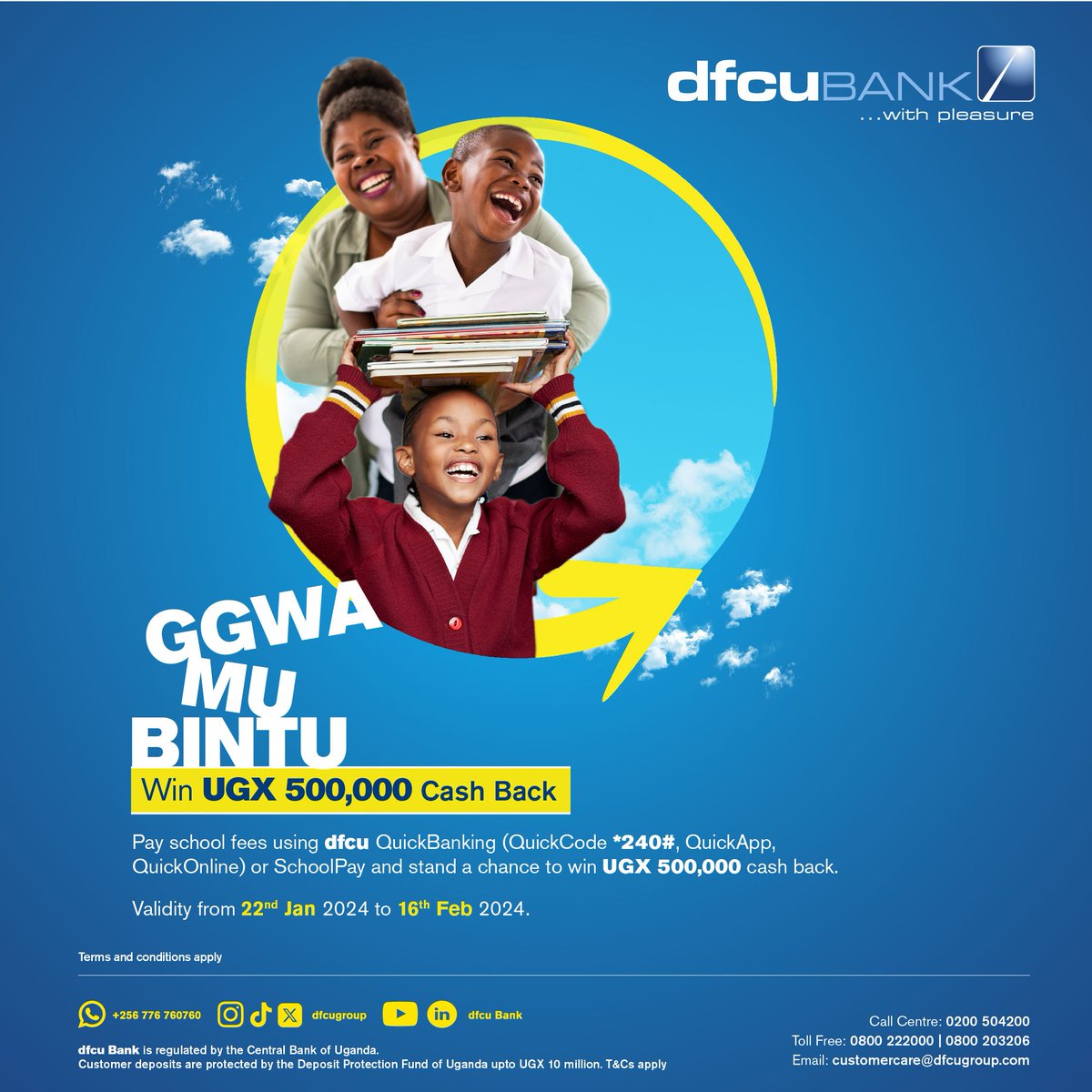 #AD 
📢This Back To School season, #GwaMuBintu with @dfcugroup and win over Ugx 500,000/-.🎉

🤓It's simple, simply use the bank's digital channels to pay school fees and seamlessly enter the draw.
#TransformingLivesAndBusinesses