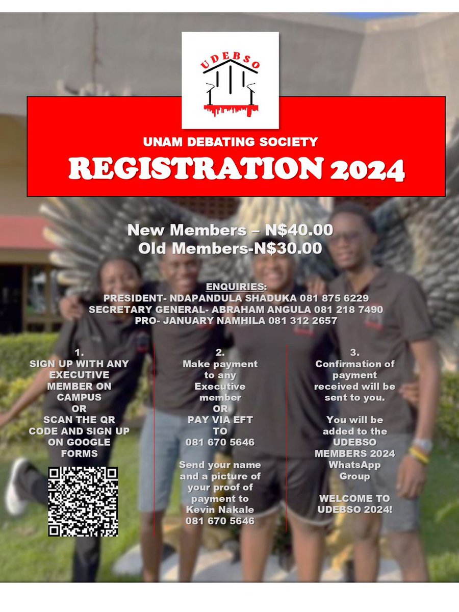 udebso's tweet photo. ARE YOU READY FOR ANOTHER THRILLING DEBATE YEAR???!!!!!

REGISTER TO JOIN THE UNAM DEBATE SOCIETY IN THREE EASY TO MASTER STEPS. THIS YEAR WE PROVIDE STUDENTS AND FACULTY WITH THE ABILITY TO REGISTER FOR THE SOCIETY ONLINE AS WELL AS PHYSICALLY AT ONE OF OUR STALLS ON CAMPUS. https://t.co/BJPWwaFeNc