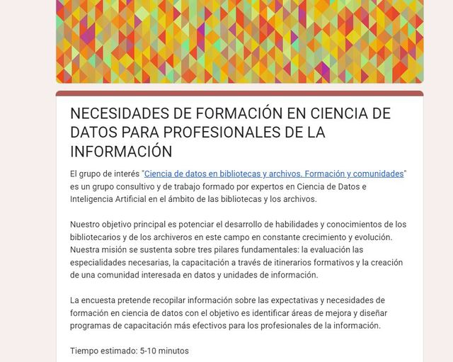 Milanes_guisado's tweet photo. Atentos ! 📷
Desde le grupo de interés "Ciencia de datos en bibliotecas y archivos.." les pedimos contribuir al completar esta encuesta:
https://t.co/gGWYAGMnGB
Aquí más info sobre el grupo: https://t.co/KRRmUHxVbf
Gracias !
#datascience #datalibrarian #IA #libraries https://t.co/eiDkKSN7RR