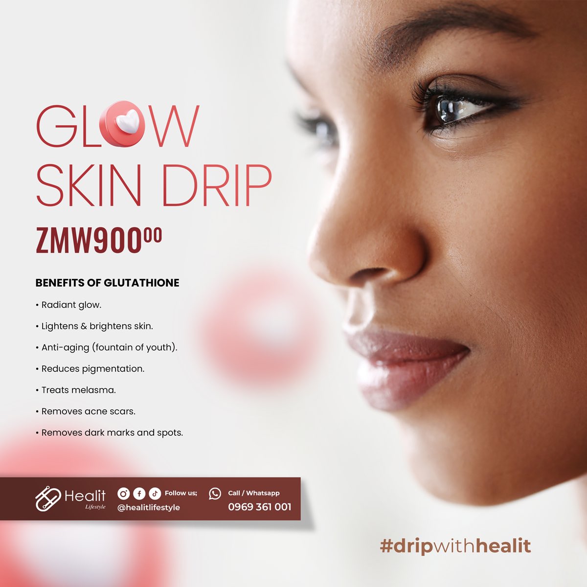 Our #glowskindrip is a combination of glutathione, vitamin c and minerals that generate a healthy glow and improved skin complexion.
📞 0969 361 001 for appointments.

#dripwithhealit #beautyandwellness  #healitlifestyle #glowskin