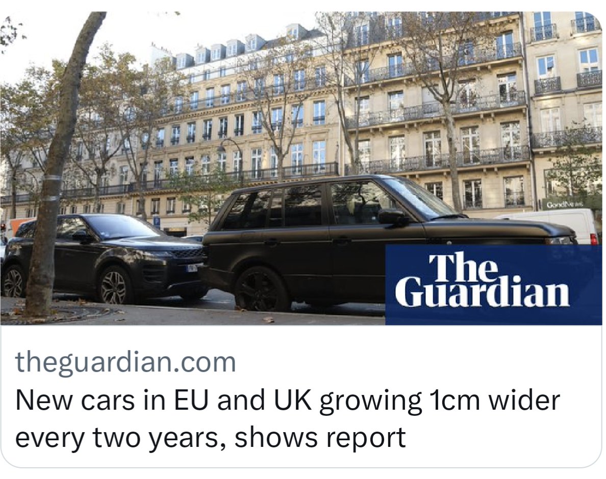 🚙 New cars have grown 1cm wider every two years - a trend driven (literally!) by increased sales of SUVs. 🅿️ Whether petrol, diesel or electric - #SUVs take up too much space. ⚠️ Bigger cars also have higher emissions and are more dangerous for other road users.