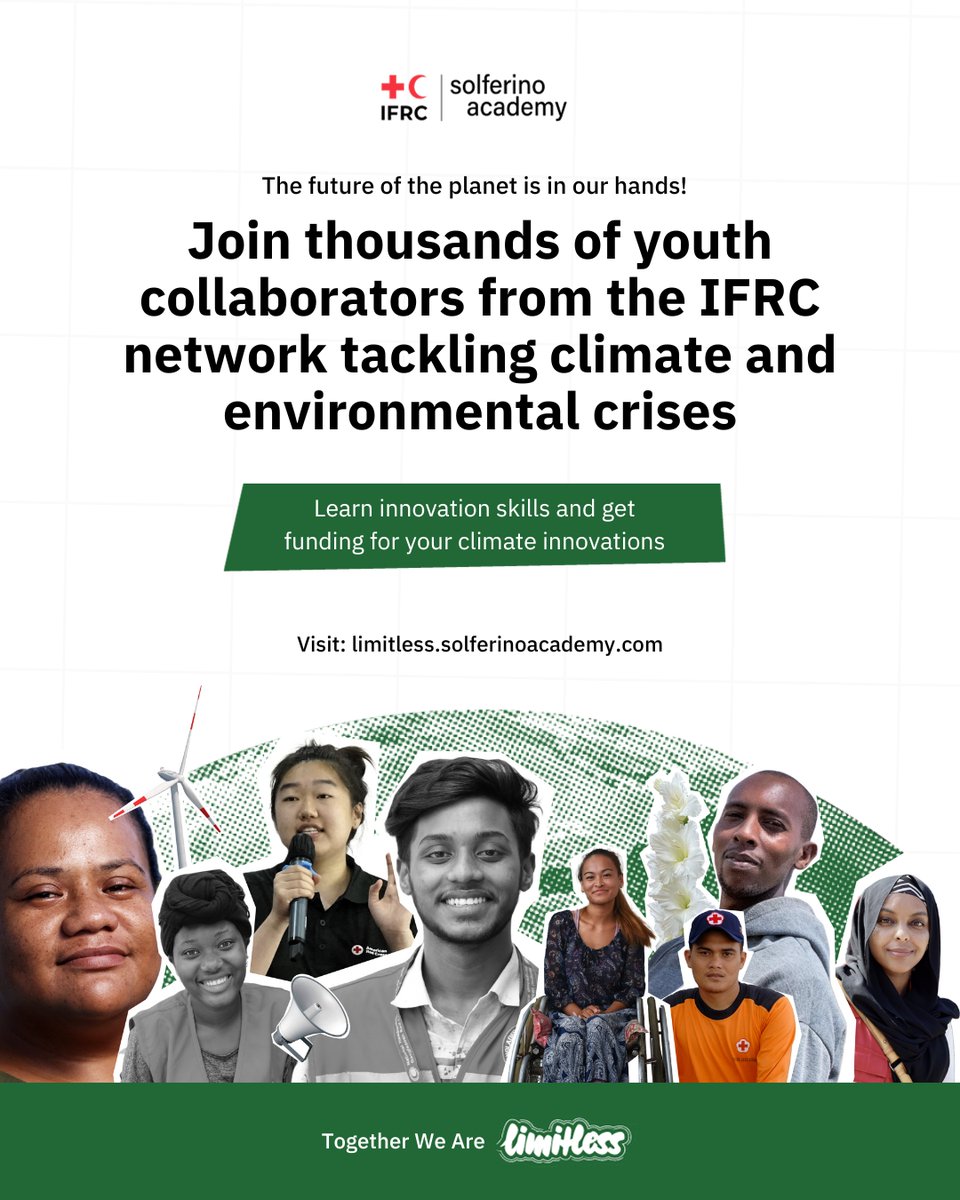 Join the IFRC Limitless Youth Innovation Academy and thousands of youth innovators tackling the biggest threat of our time – climate and environmental crises.

Learn from innovation experts, join a global community of innovators from the @IFRC network, and get funding to support