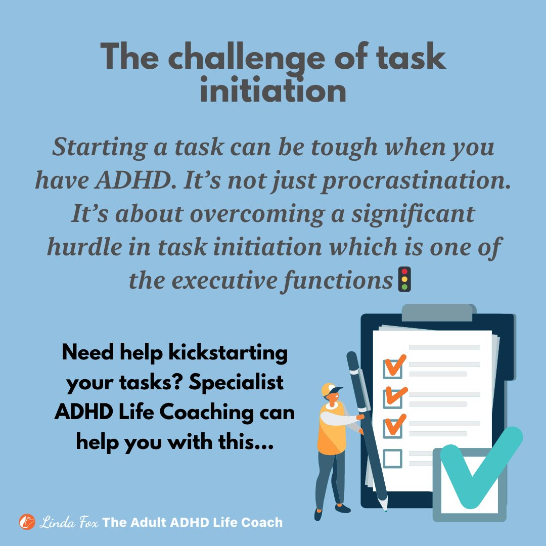 Do need help kickstarting your tasks? Adult ADHD Life Coaching could be the answer. 

Tell us your strategies for getting started on tasks. Let's inspire each other! 💪
#taskinitiation 
#ADHDchallenges
#executivefunctions
#ADHDLifeCoach
#AdultADHD
#ADHD
#neurodiversity
