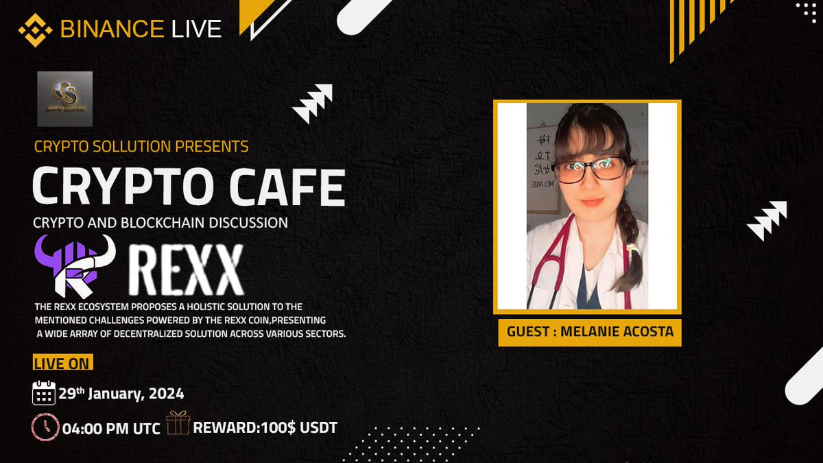 CryptoSolutionG's tweet photo. 🔊Crypto Solution Glad To Announce AMA with Rexx

🔸 Binance Live 🔸

⏰ Date &amp; Time: 29/01/24 AT 04PM  UTC

💰Rewards Pool: 100$ Usdt

🏠Venue: https://t.co/wgNwdOuR7e

〽️Rules: 

1⃣ Follow : @RexxCoin
2⃣ Like &amp; RT
3⃣ Comment Questions https://t.co/Q9gy68ufTL