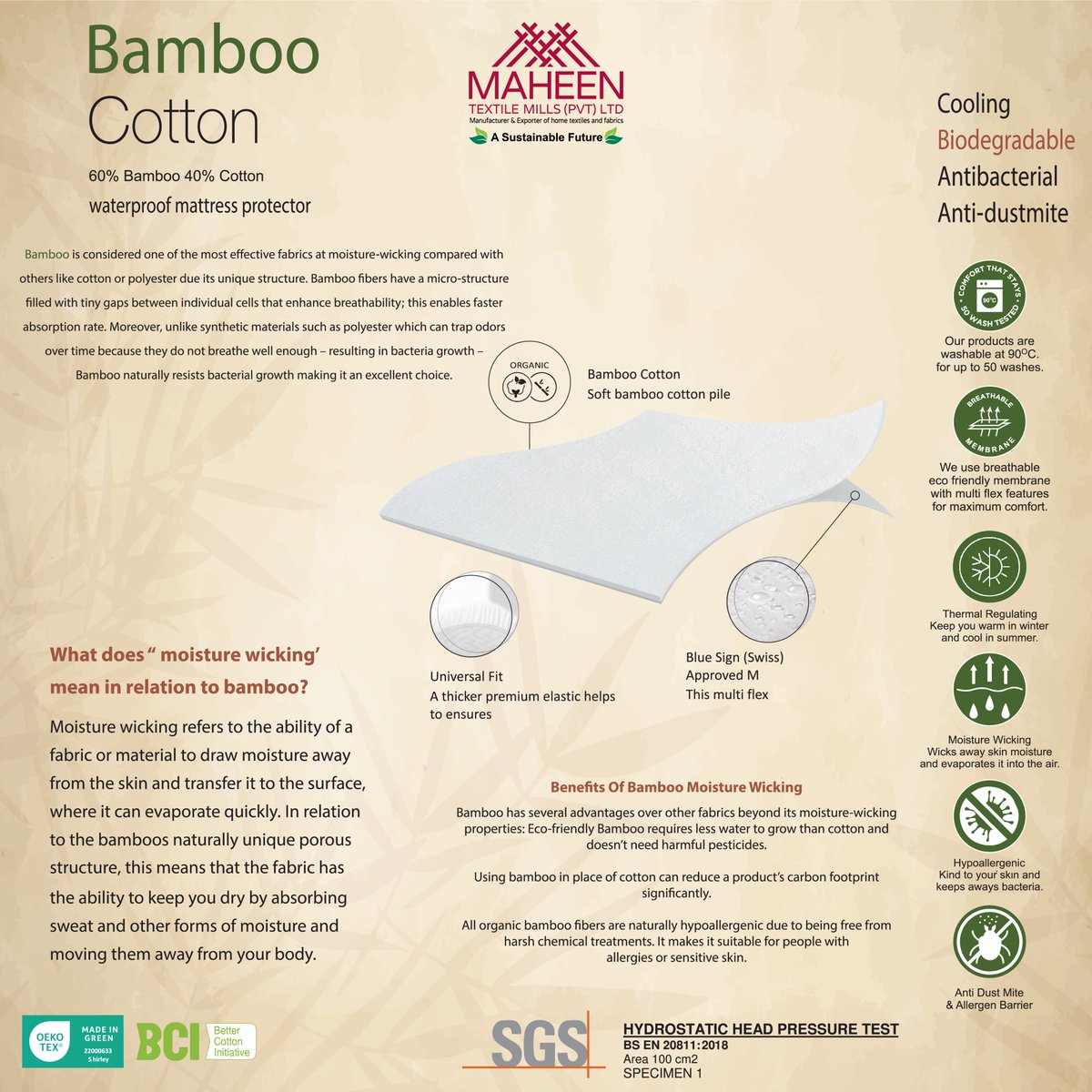 Maheentex's tweet photo. Waterproof Mattress protector made in Bamboo Cotton. Using bamboo in place of cotton can reduce a product's carbon footprint significantly. All organic bamboo fibers are naturally hypoallergic which makes it suitable for people with allergies or sensitive skin. https://t.co/S8c1vXwJjq