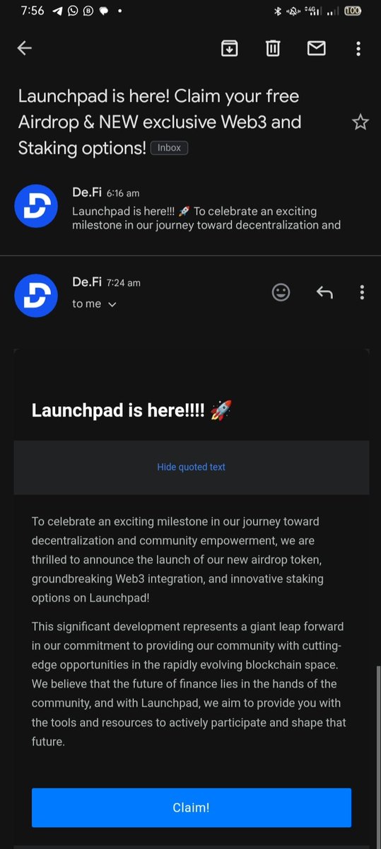 RealityEmma's tweet photo. WARNING ⚠️⚠️⚠️

If you received this mail claiming to be from @DeFi , DO NOT click on Claim.

It is not from #DedotFi and should be ignored.

DO NOT connect your wallet!!!!

Kindly Like and Repost this for others to see.

Stay SAFU 🫶🏾

#Airdrops #Avive #OverProtocol https://t.co/XtxKQfEZkL