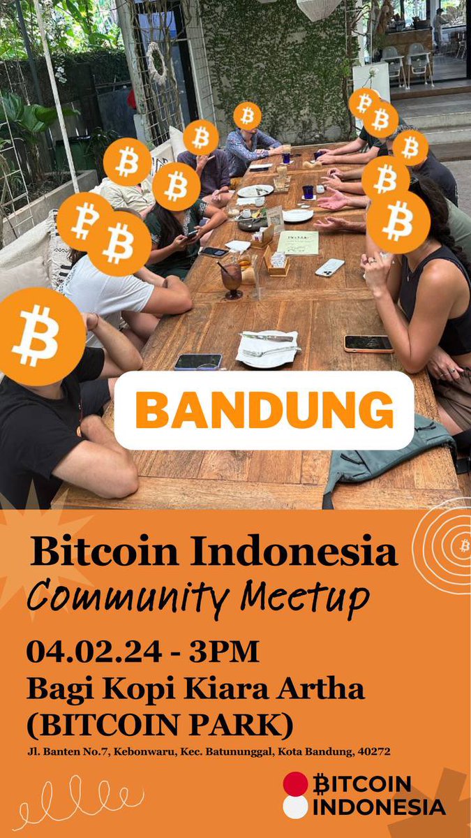 🇮🇩Pada hari Minggu, 4 Februari, ada pertemuan #bitcoin di #Bandung! Informasi lebih lanjut di situs web kami.

🇬🇧On Sunday 4th February there is a #bitcoin meetup in Bandung! More details on our website