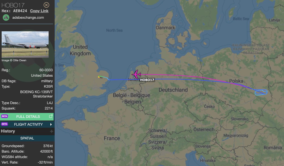 TheSnoopySnoop's tweet photo. #HOBO17 returning to the roost at FL420 from ops in eastern Poland
KC-135 #AE0424 60-0333
#avgeek #planespotting #usaf https://t.co/c7RSNpEzv9