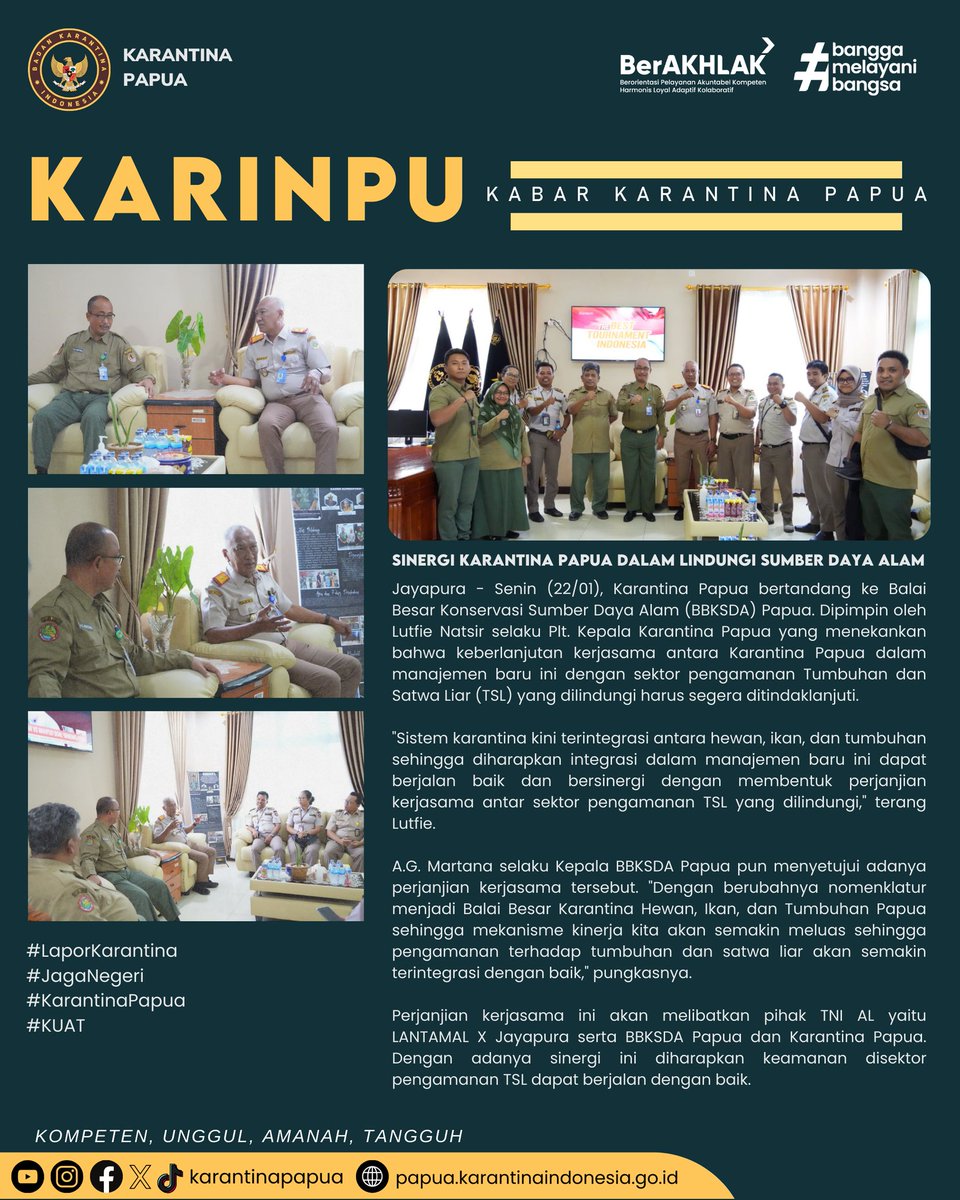 karantinapapua's tweet photo. Jayapura - Senin (22/01), Sinergi Karantina Papua Dalam Lindungi Sumber Daya Alam

#LaporKarantina
#JagaNegeri
#KarantinaPapua
#KUAT https://t.co/SYUiZDosSp