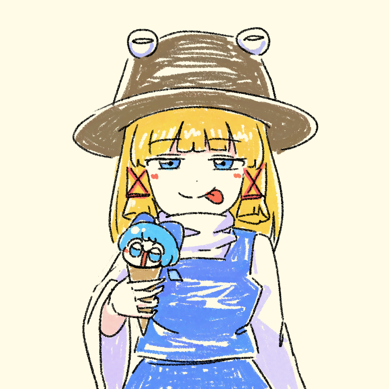 cirno ,moriya suwako blue eyes blonde hair tongue tongue out hat ice cream ice cream cone  illustration images