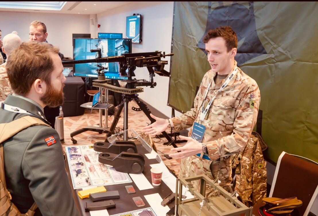 ArmourLab's tweet photo. We’re gearing up for another big day at #IAV24 with our team showcasing the work #ATDU does for the vehicles of today & tomorrow.
📸: CPL Bell, a CR2 Commander in Trials Troop, discussing designs created in house at ATDU, including a Boxer Mission Module lifting frame. https://t.co/ATf6BNHnRi