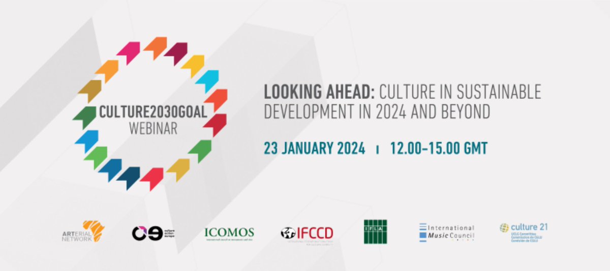 Join the webinar "Looking ahead Culture in Sustainable Development in 2024 and Beyond" TODAY. 
This will gather partners to think of the next steps towards “a Culture Goal” &amp; see ongoing efforts to include “culture in delivering across the SDGs”.

12:00GMT
us06web.zoom.us/webinar/regist…