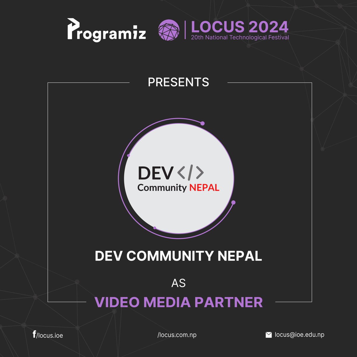 locus_ioe's tweet image. LOCUS2024 Presents Meet DEV Community Nepal as the Video Media Partner!

DEV Community Nepal is a community of software developers getting together to help one another out.

#LOCUS2024 #DEVCommunityNepal #VideoMediaPartner #LOCUS #Magh_1234