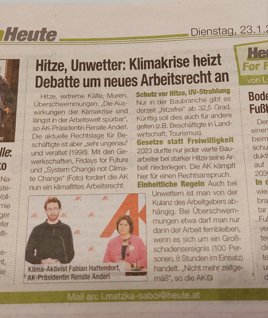 L_Oberndorfer's tweet photo. Unsere Allianz "Menschen &amp; Klima schützen statt Profite" heute in fast allen Medien (🧵). Auch die Botschaft ist angekommen: Mit unseren Vorschlägen für ein klimafittes Arbeitsrecht, die jetzt in den Nationalrat eingebracht werden, müssen Regierung und Parteien Farbe bekennen... https://t.co/me3XPF3YsR