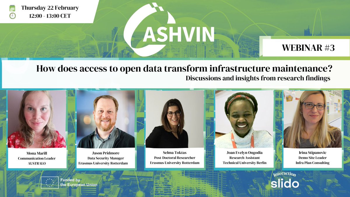AshvinH2020's tweet photo. How does access to #OpenData transforms infrastructure #maintenance?

Join our webinar #3 discussing research findings on #DigitalTwin technology solution and open data framework for safer maintenance planning in #construction.

Information 👉 https://t.co/yM2CzGFtc1 https://t.co/9CqO0lf9ua