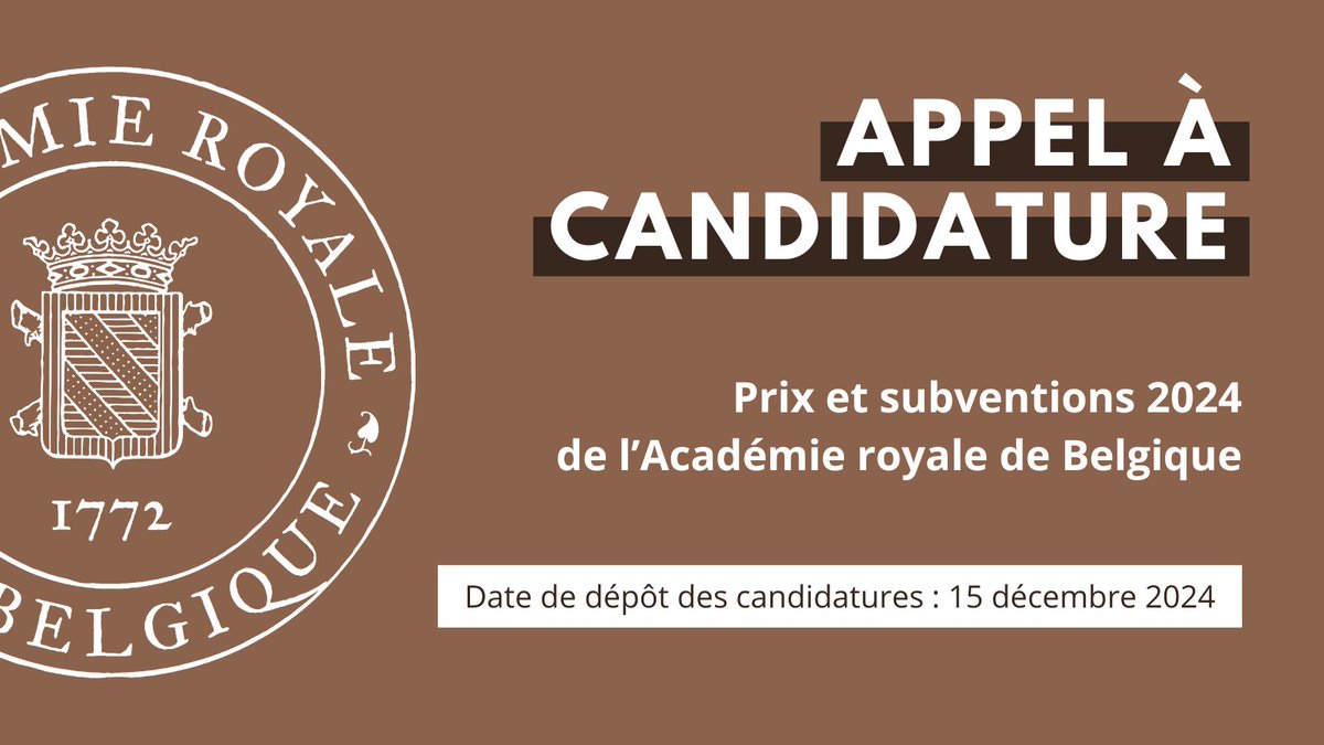 Prix 🏆 | L'appel à candidatures pour les #prix et #subventions de l'Académie royale de Belgique est ouvert ! Découvrez une quarantaine de prix qui récompensent de nombreuses disciplines scientifiques et artistiques. 📆15 décembre 2024 Plus d'info 👉 bit.ly/prix_2024