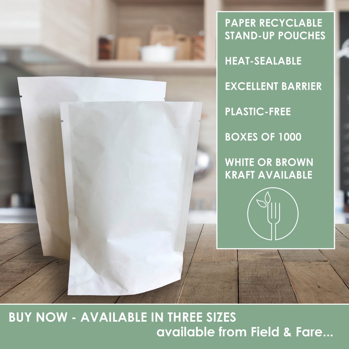 One of our most popular items - paper-recyclable #plasticfree stand-up pouches. Heat-sealable with an excellent barrier. Ideal for #coffee and #tea, #confectionery, #vitamins and #supplements and more. #recyclable #recyclablepackaging #ecofriendly 
fieldandfare.co.uk/earthpouches-3…
