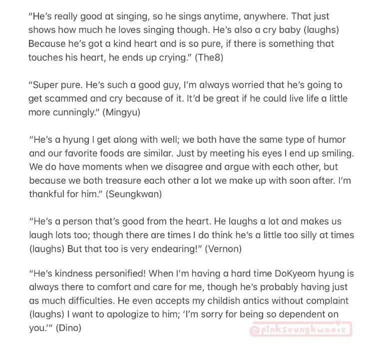 lovechankkura's tweet photo. "he's kindness personified! when I'm having a hard time, DoKyeom hyung is always there to comfort and care for me, though he's probably having just as much difficulties. he even accepts my childish antics..." — DINO to his DK hyung

🥹🤍 https://t.co/qPBx0KiP1s