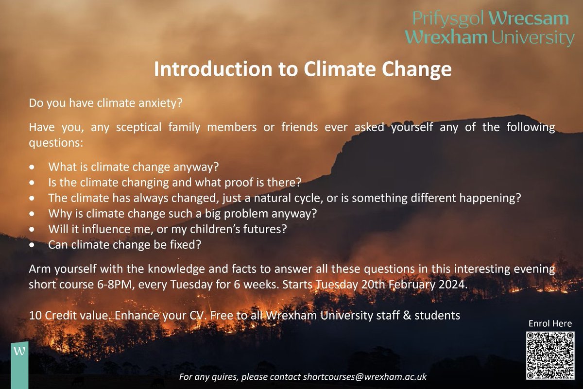 GlyndwrEngineer's tweet image. 🌍 Dive into climate knowledge with our short course! 📚 Understand the impact, embrace sustainability, and be a part of the change! 🌱 Limited spots - Enroll now! #ClimateEd #Sustainability #LearnGreen 🌿