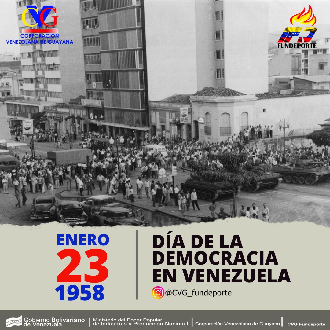#Efeméride|| Se conmemoran los 66 años de la Rebelión Popular que intentó rescatar la libertad plena de la Patria el #23Ene de 1958, día en que se produjo un golpe de Estado donde se puso fin a la dictadura instaurada por el gobierno de Marcos Pérez Jiménez.