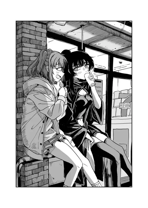 善子ちゃんとルビィちゃんが夜のコンビニでたむろしている漫画を書き始めました 
