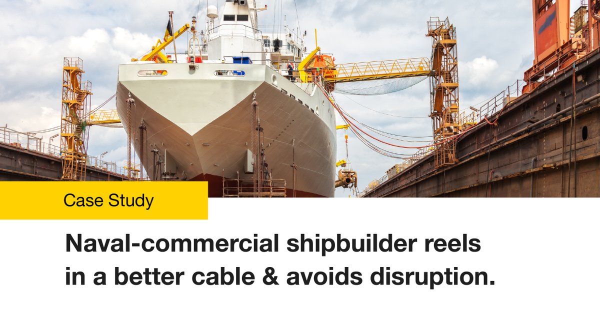 TPCWire's tweet photo. From cable replacement every 3 months to one year without downtime. Read our case study to see how one shipbuilder saved with TPC.  Read now: https://t.co/4f48gNlfQL 
#wireandcable #shipyard #shippingindustry https://t.co/uOV1PFQXLL