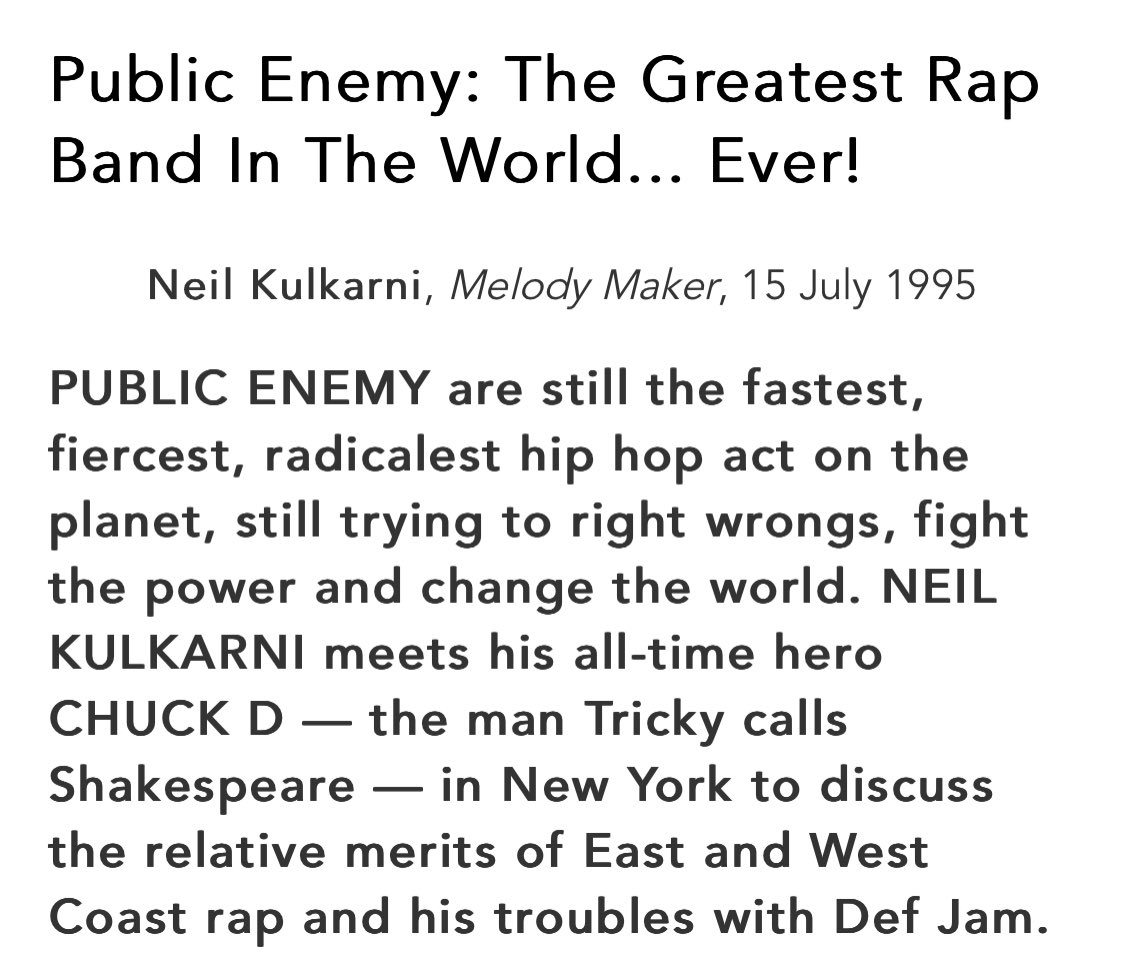 MsDayglo's tweet image. @MrChuckD interviewer here, Neil Kulkarni, has sadly passed away at the age of 51.
Lots of lovely tributes on here for him today; and a modest fundraiser for his family that I will share next. 
He must have been barely 21 or 22 in 1995, and he wasn’t wrong. His first, excellent…