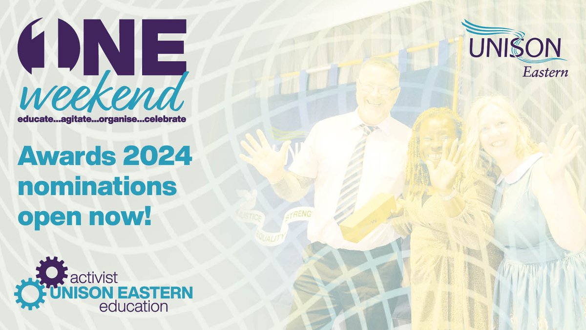 UNISONEastern's tweet photo. 🏆🏆Nominations are now open for the UNISON Eastern #OneWeekend awards!
🤩 Have you been amazed by a @unisontheunion branch or activist in the region? Let us know!
https://t.co/mduP48Ahqr https://t.co/SXZh3EnzJA