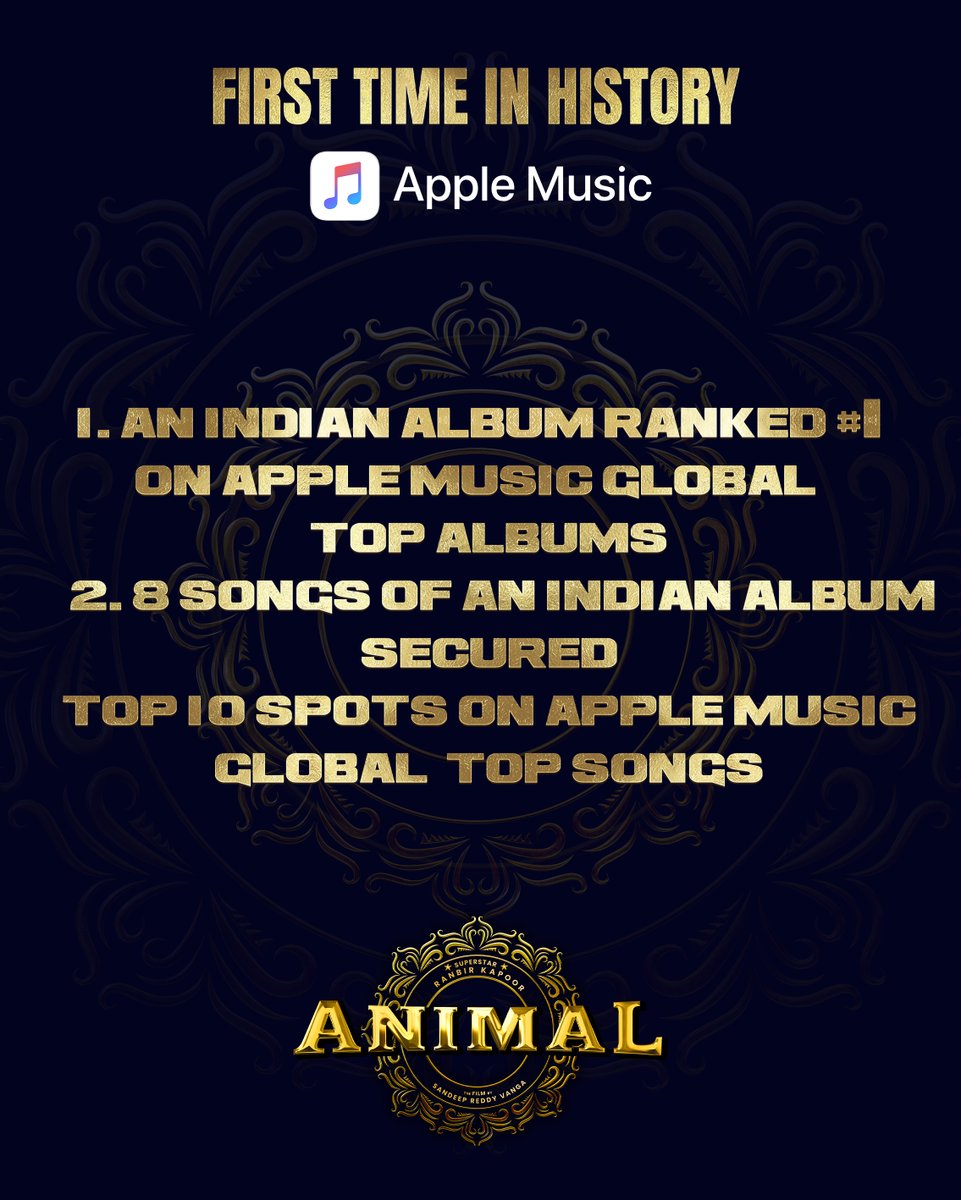 Record Breaking ALBUM OF THE AGES 🔥
Thank you so much for making our Album a phenomenal hit and here we are all set to release the Deluxe Album of #Animal today at 7pm today🎶

linktr.ee/Animal_DeluxeE…

#AnimalDeluxeEdition #AnimalInCinemasNow 
#BloodyBlockbusterAnimal