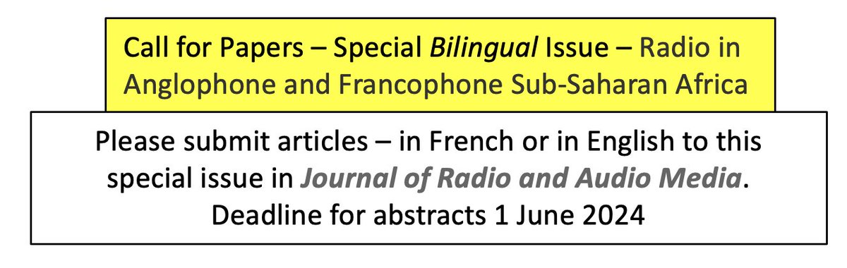 RT Radio people! 📻Join us in this special issue on #radio in #subsaharan #Africa Details are here: beaweb.org/wp/jram/ DM me with queries. @RadioStudies @sheffielduni @sheffjournalism @IGSD_Shef #mediadev