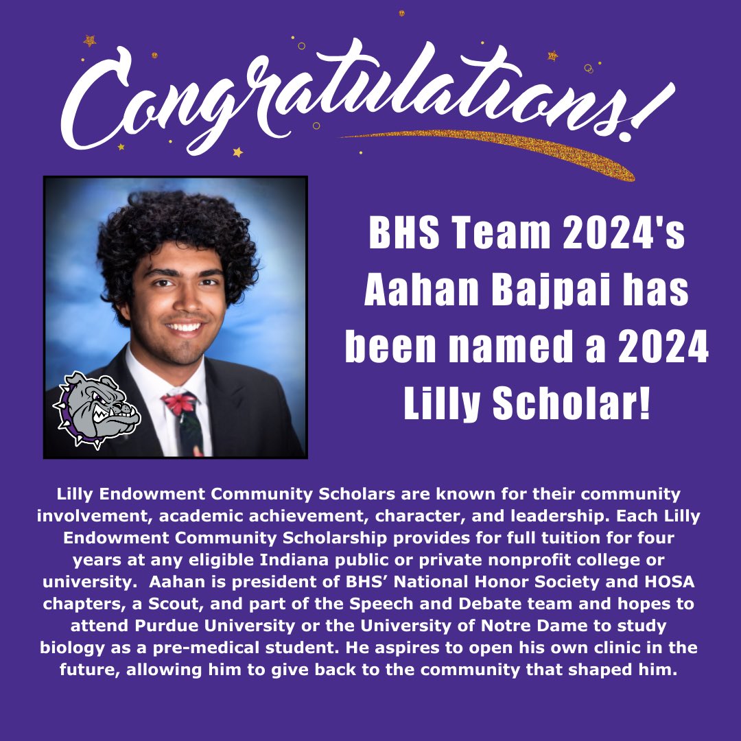 The Hendricks County Community Foundation has announced that Aahan Bajpai is a Lilly Endowment Community Scholar recipient!
