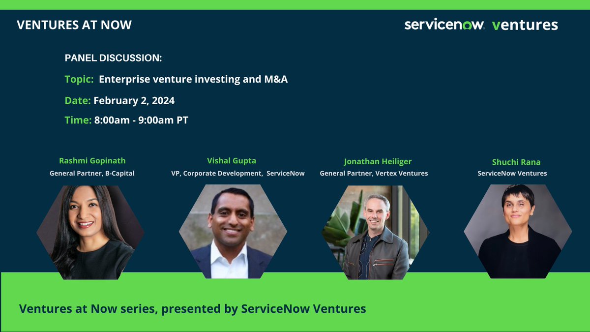 Join us as we speak about the current venture capital and M&A landscape in the enterprise space. More here: servicenow.zoom.us/webinar/regist…