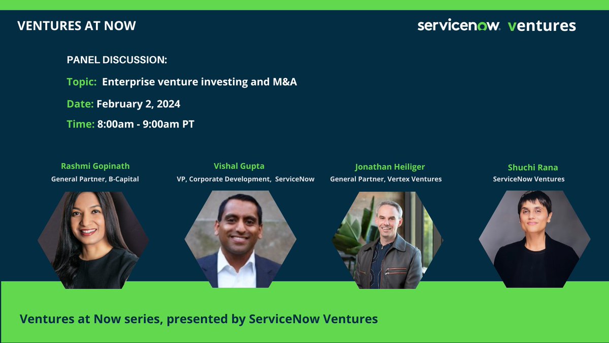 Join us as we speak about the current venture capital and M&amp;A landscape in the enterprise space. 

More here: 
servicenow.zoom.us/webinar/regist…