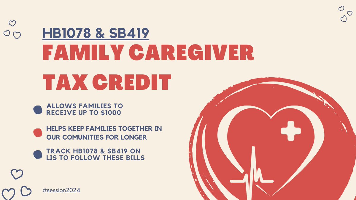 1/2 Families across VA are spending a large portion of their income on care for loved ones. In a bipartisan effort with @SenChrisHead, we introduced the Family Caregiver Tax Credit, HB1078 & SB419, to create an income tax credit of $1000 to assist families with the cost of care.