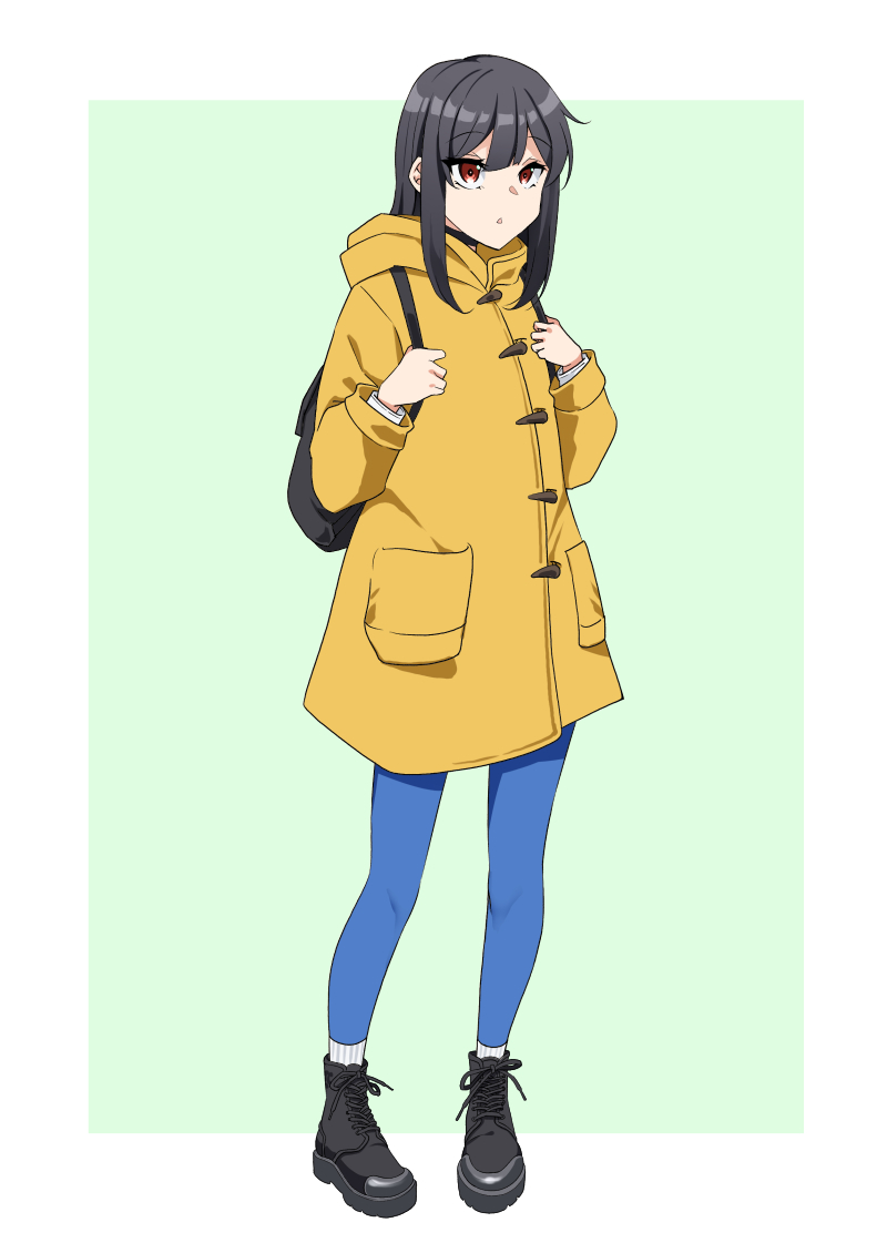 1girl solo black hair backpack long hair bag full body  illustration images