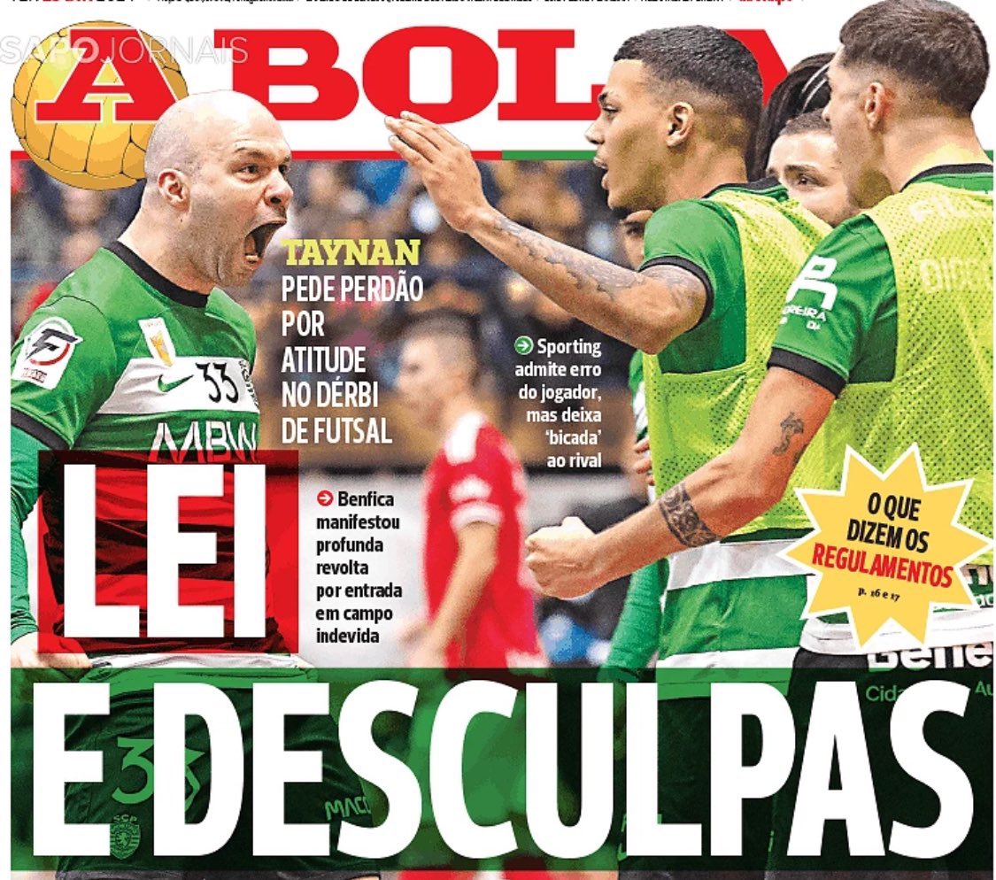 Reparem como se manipula, visualmente, a informação: 

No título temos “Lei e Desculpas”. A Lei a vermelho e Desculpas a verde. Para quê? Para criar a ideia que o benfica quer agir consoante o que a lei diz, que o benfica está do lado certo (do lado da lei), e que do lado do