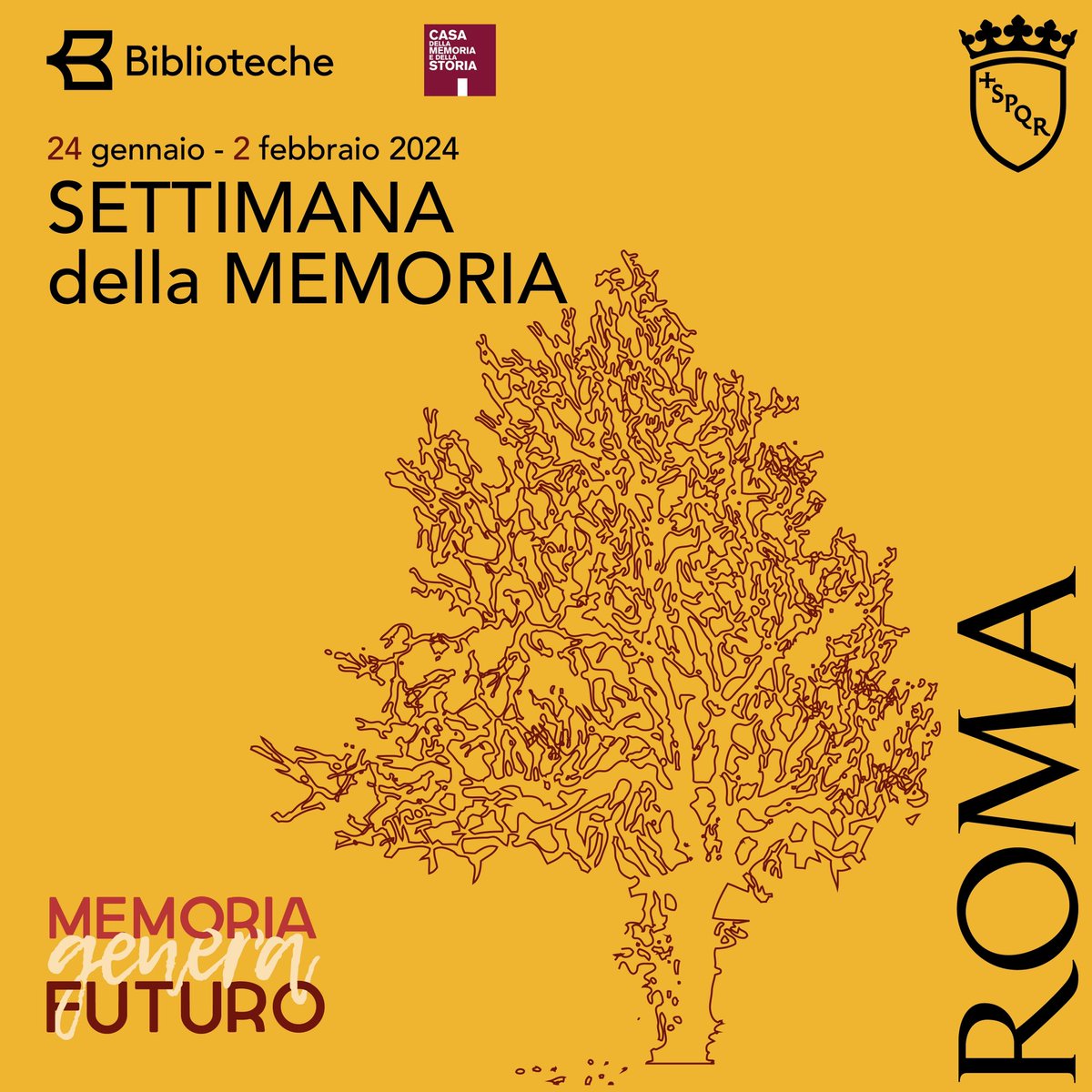 Per #MemoriaGeneraFuturo2024 nella #SettimanadellaMemoria24 tanti eventi nelle #bibliotechediroma e presso la Casa della Memoria e della Storia.
Scopri il programma completo: bit.ly/3vORlZJ
