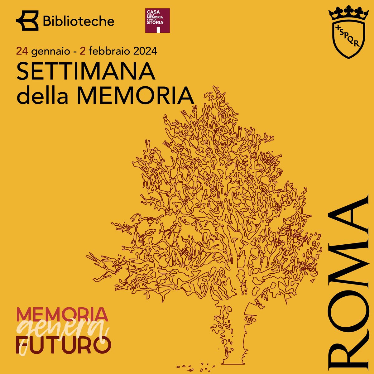 Per #MemoriaGeneraFuturo2024 nella #SettimanadellaMemoria24 tanti eventi nelle #bibliotechediroma e presso la Casa della Memoria e della Storia. Scopri il programma completo: bit.ly/3vORlZJ