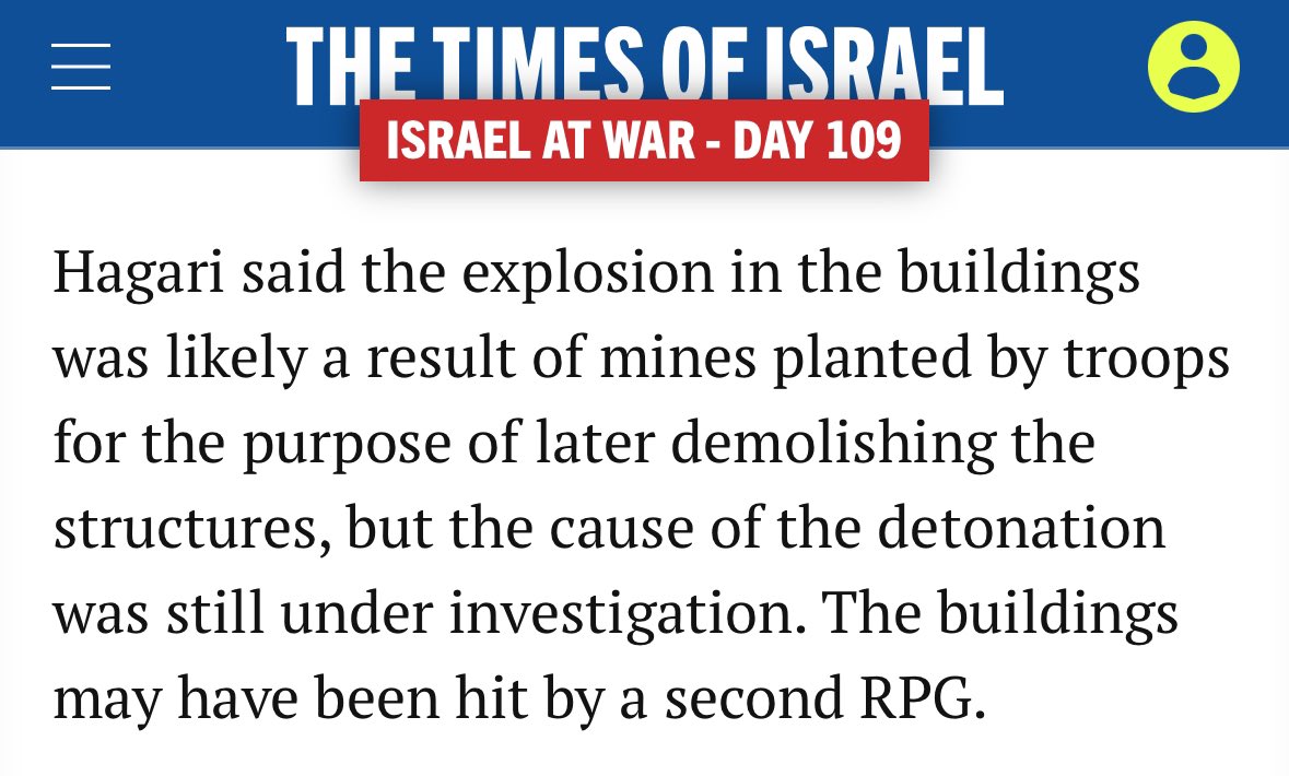 so the IDF held a press conference on this incident about an hour ago, and it turns out the soldiers were planting explosives to demolish a row of palestinian homes when a lucky hamas RPG set off a chain reaction that blew them all up with their own charges. no im not joking