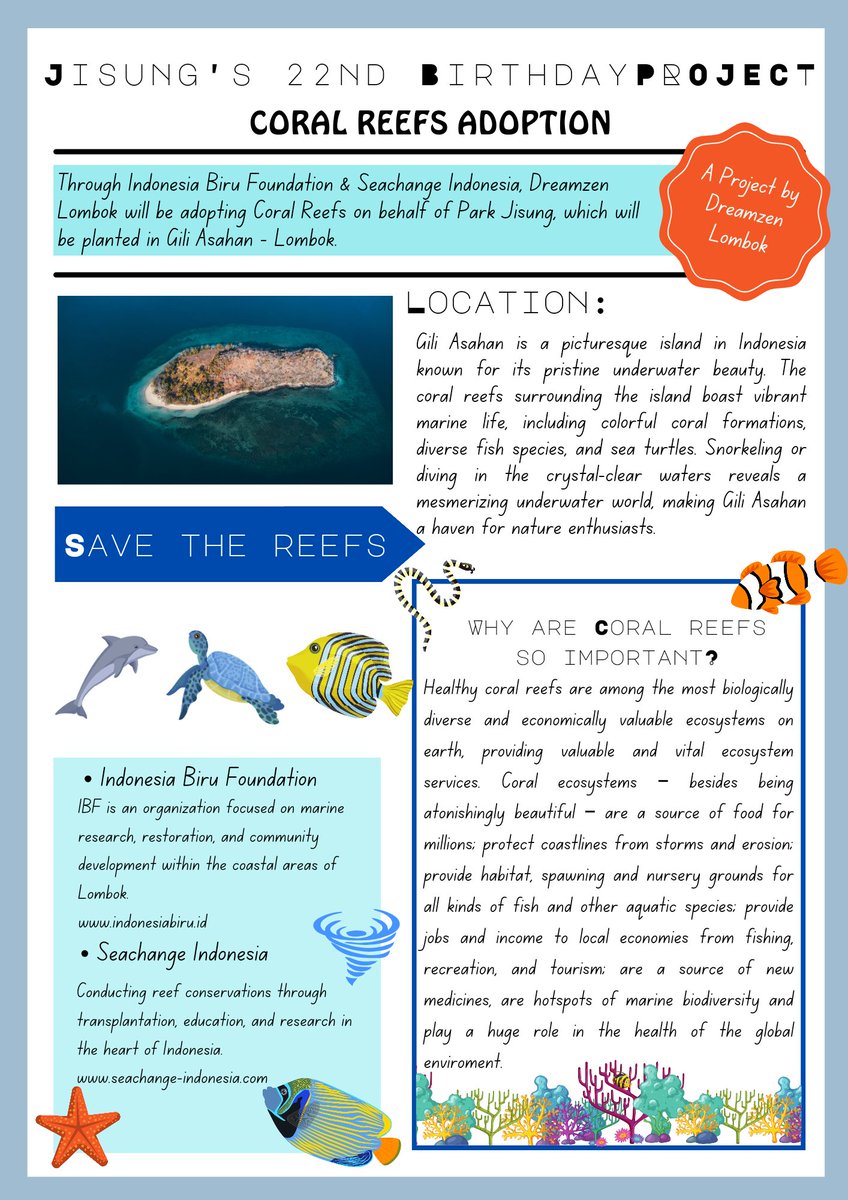 dreamzenlombok's tweet photo. Melalui Indonesia Biru Foundation & Seachange Indonesia, Dreamzen Lombok akan mengadopsi Coral Reefs atas nama Park Jisung, yang selanjutnya akan ditanam di Gili Asahan.

Teman-teman yang berkunjung ke Gili Asahan akan dapat mengunjungi Coral Reef ini dengan bersnorkeling di area Reefs Restoration di Gili Asahan loh!

Donate now thru: https://t.co/8jEvpBpbyJ
Donation closed on February 3, 2024.

🪸 𝙇𝙀𝙏'𝙎 𝙎𝘼𝙑𝙀 𝙊𝙐𝙍 𝘾𝙊𝙍𝘼𝙇 𝙍𝙀𝙀𝙁𝙎 🪸

#PARKJISUNG #JISUNG #星星 #Mochisung #JisungPwark #Asteroids #지성 #박지성 #NCTDREAM #HAPPYJISUNGDAY