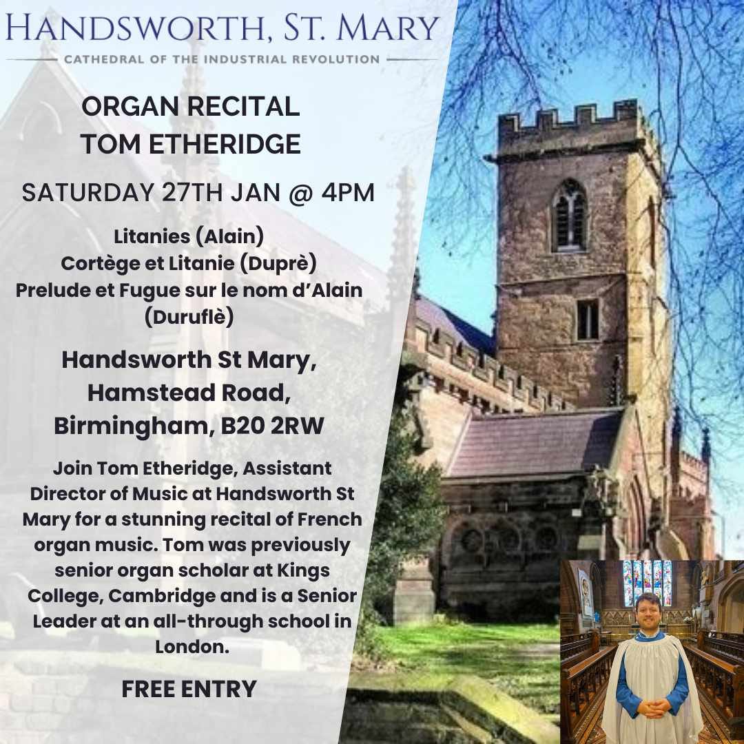 Very much looking forward to Tom's free recital this Saturday, 4pm <a href="/STMARYS_COTIR/">Handsworth, St Mary</a>. It's going to be excellent!
