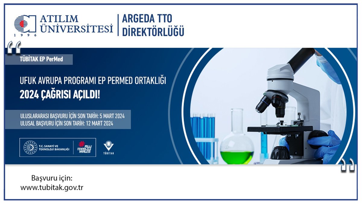 Ufuk Avrupa Programı EP PerMED Ortaklığı 2024 Çağrısı Açıldı 
Detaylı bilgi için;
tubitak.gov.tr/tr/duyuru/ufuk…