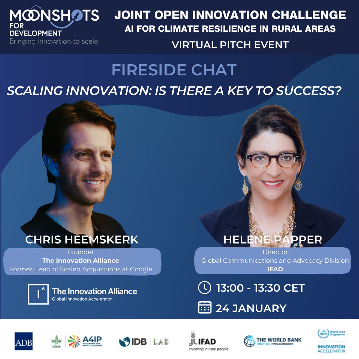 Join us tomorrow for the Pitch Event of the #Moonshots for Development open innovation challenge on "AI for climate resilience in rural areas"! Learn about the latest developments in AI and rural development and how they can help combat climate change. 

In addition to the pitch