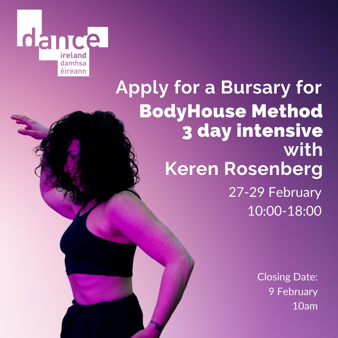 Apply for a bursary for Bodyhouse Method 3 day intensive! We are offering: 1 free place for a Dublin Based Artist 1 free place for an artist based outside Dublin w/ €500 bursary for travel & accommodation expenses Closing date: 10am Friday 9 February ➡️forms.gle/RWzXvdfakS1TKU…