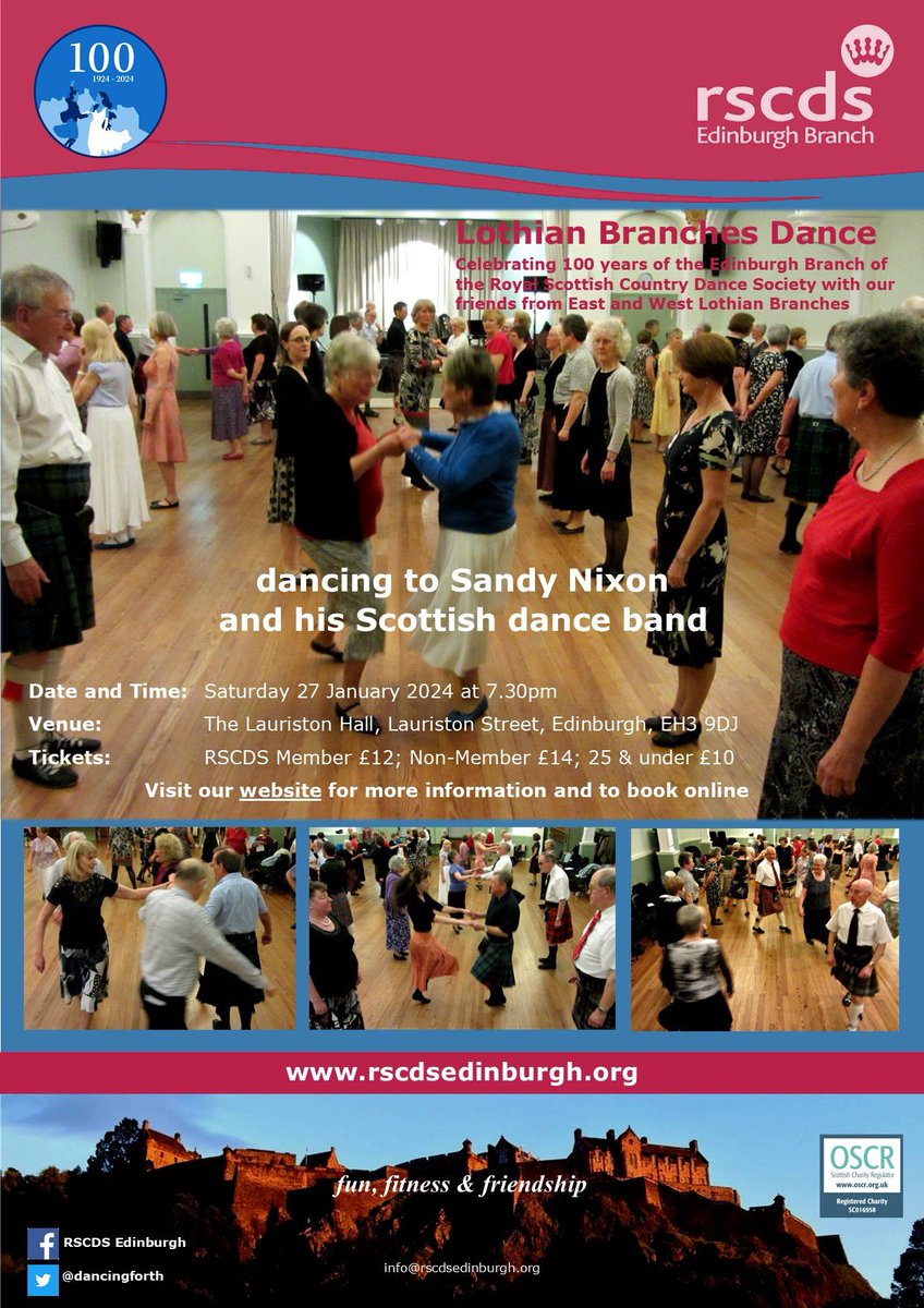 Get ready for great dancing, fantastic music from Sandy Nixon and his Band and celebratory cake! 

Check out our fun programme of popular dances 👉rscdsedinburgh.org/events#1706383…

We hope to see you there!

#DanceScottish #rscdsedinburgh100 #fun #friendship
