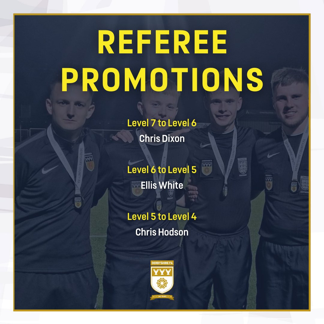 Congratulations to referees Chris Hodson, Ellis White and Chris Dixon on their promotions! 📈👏