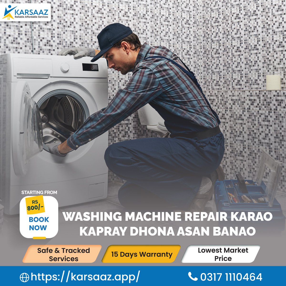 Karsaaz_App's tweet photo. Apni Machine Abhi repair krwayen!
Booking: https://t.co/UTxoBj8av8 or call 0317-1110464
✅ Lowest Market Rates ✅ Expert &amp; Police Verified Experts ✅ Safe and Tracked Services ✅15-Day Service Warranty
#WashingMachine #HomeServices #SpecialOffer #LaundryDayEase https://t.co/aaoskiw1be