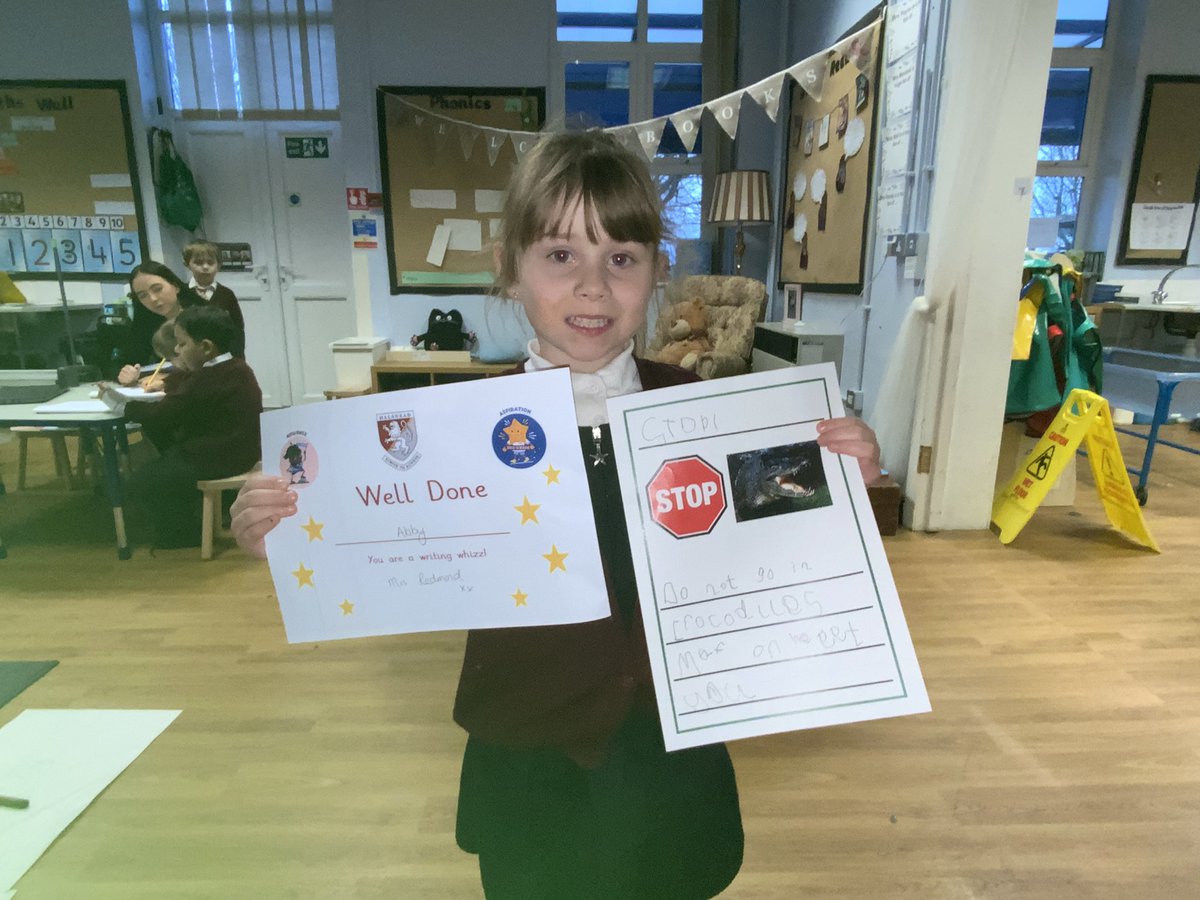 Superstar writers. These girls chose to write a warning poster to keep everyone safe. We are beyond proud. <a href="/Halsneadschool/">Halsnead Primary School</a>